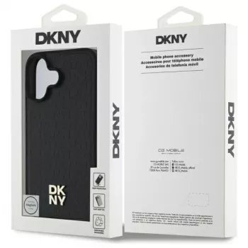 DKNY DKHMP16SPSHRPSK Capa rígida para iPhone 16 6.1 preto padrão repetido Stack Logo MagSafe