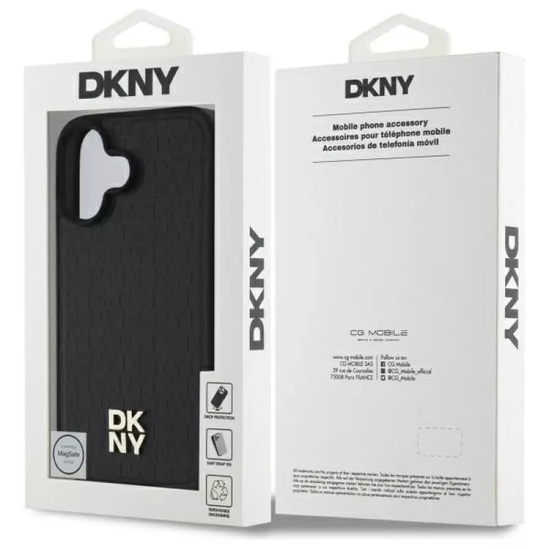 DKNY DKHMP16SPSHRPSK Capa rígida para iPhone 16 6.1 preto padrão repetido Stack Logo MagSafe