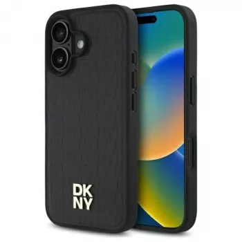 DKNY DKHMP16SPSHRPSK Capa rígida para iPhone 16 6.1 preto padrão repetido Stack Logo MagSafe