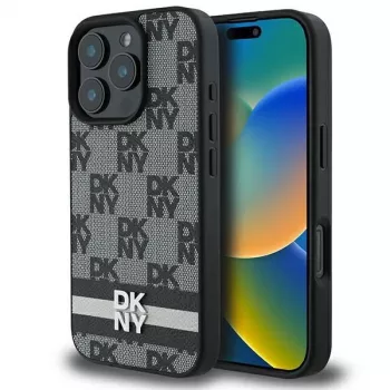 DKNY DKHCP16LPCPTSSK Capa rígida para Apple iPhone 16 Pro 6,3 polegadas preto padrão xadrez e riscas impressas