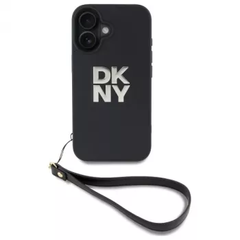 DKNY DKHCP16SPBSWSK Capa rígida para Apple iPhone 16 6,1 polegadas preto com alça de mão