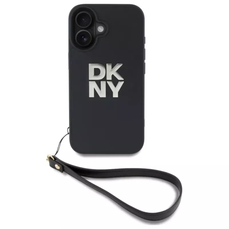 DKNY DKHCP16SPBSWSK Capa rígida para Apple iPhone 16 6,1 polegadas preto com alça de mão