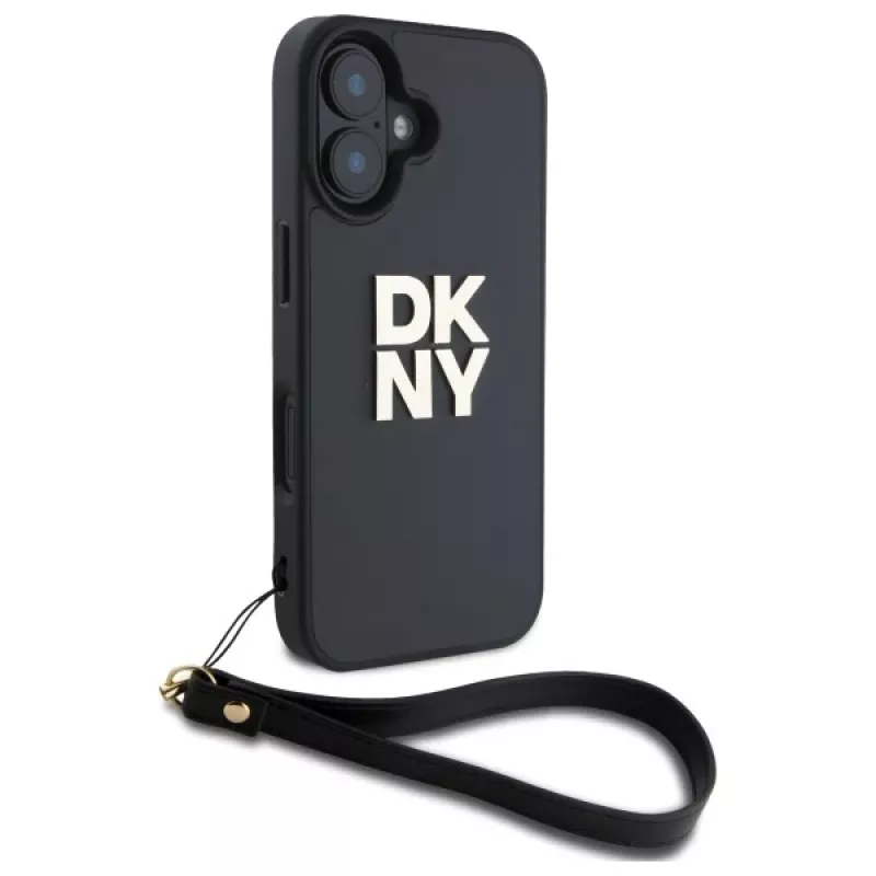 DKNY DKHCP16SPBSWSK Capa rígida para Apple iPhone 16 6,1 polegadas preto com alça de mão