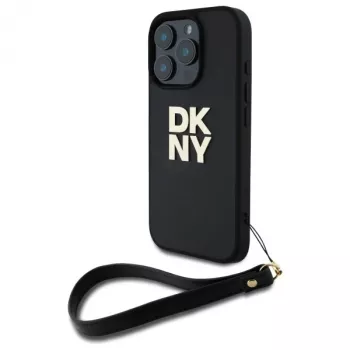 DKNY DKHCP16LPBSWSK Capa rígida preta para iPhone 16 Pro 6,3 polegadas com alça de mão e logótipo Stock