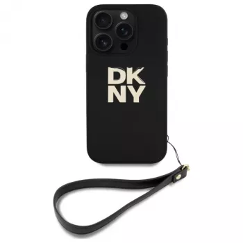 DKNY DKHCP16LPBSWSK Capa rígida preta para iPhone 16 Pro 6,3 polegadas com alça de mão e logótipo Stock