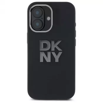 DKNY DKHCP16SSMCBSK Capa rígida para iPhone 16 6.1 silicone líquido logótipo metálico preto
