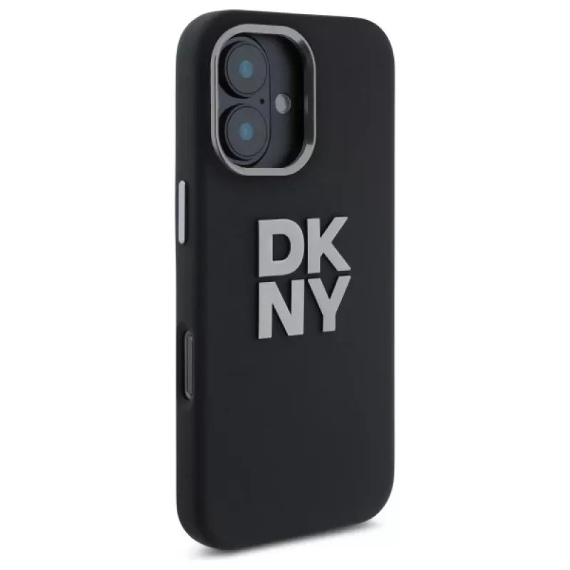 DKNY DKHCP16SSMCBSK Capa rígida para iPhone 16 6.1 silicone líquido logótipo metálico preto