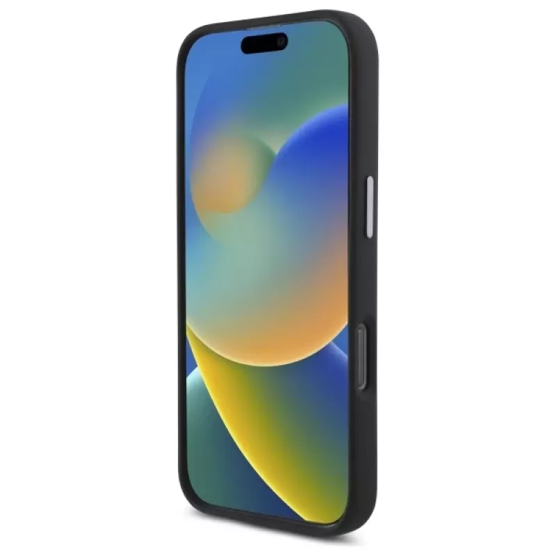 DKNY DKHCP16SSMCBSK Capa rígida para iPhone 16 6.1 silicone líquido logótipo metálico preto