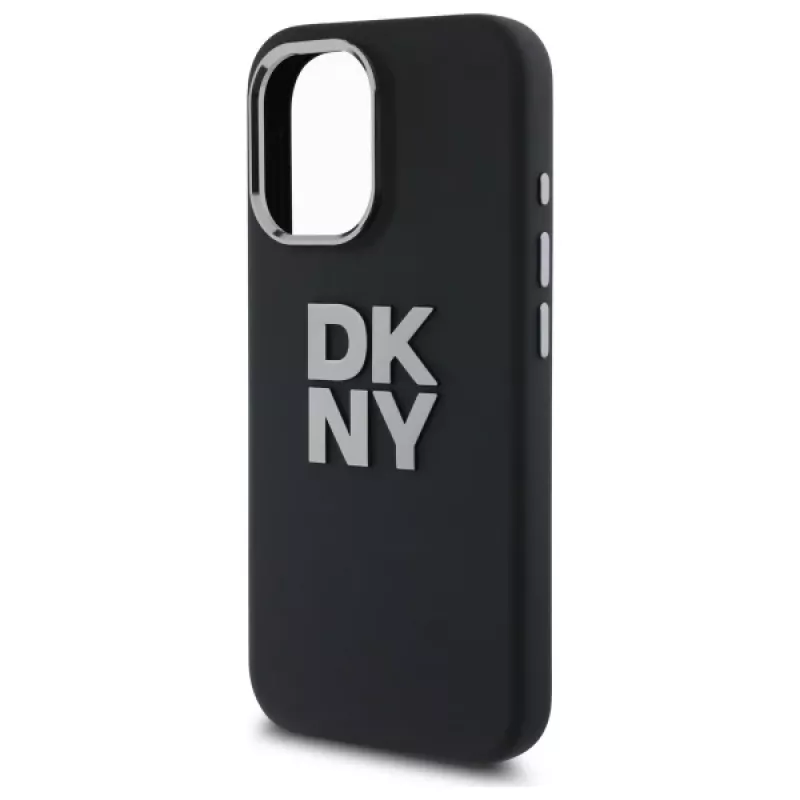 DKNY DKHCP16SSMCBSK Capa rígida para iPhone 16 6.1 silicone líquido logótipo metálico preto