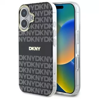 DKNY DKHMP16SHRHSEK Capa rígida para Apple iPhone 16 6,1 polegadas - preto com padrão texturado repetido e riscas