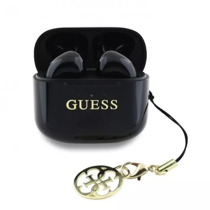 Guess Glossy Effect Printed Classic Logo & Charm auriculares TWS Bluetooth com estojo de carregamento (preto)