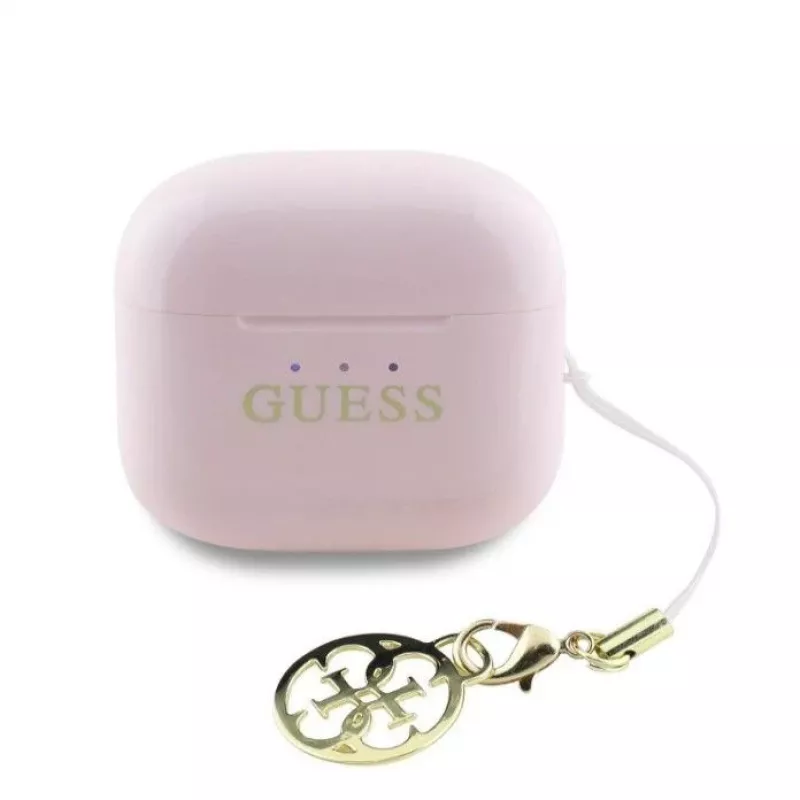 Guess Glossy Effect Printed Classic Logo & Charm auriculares TWS rosa