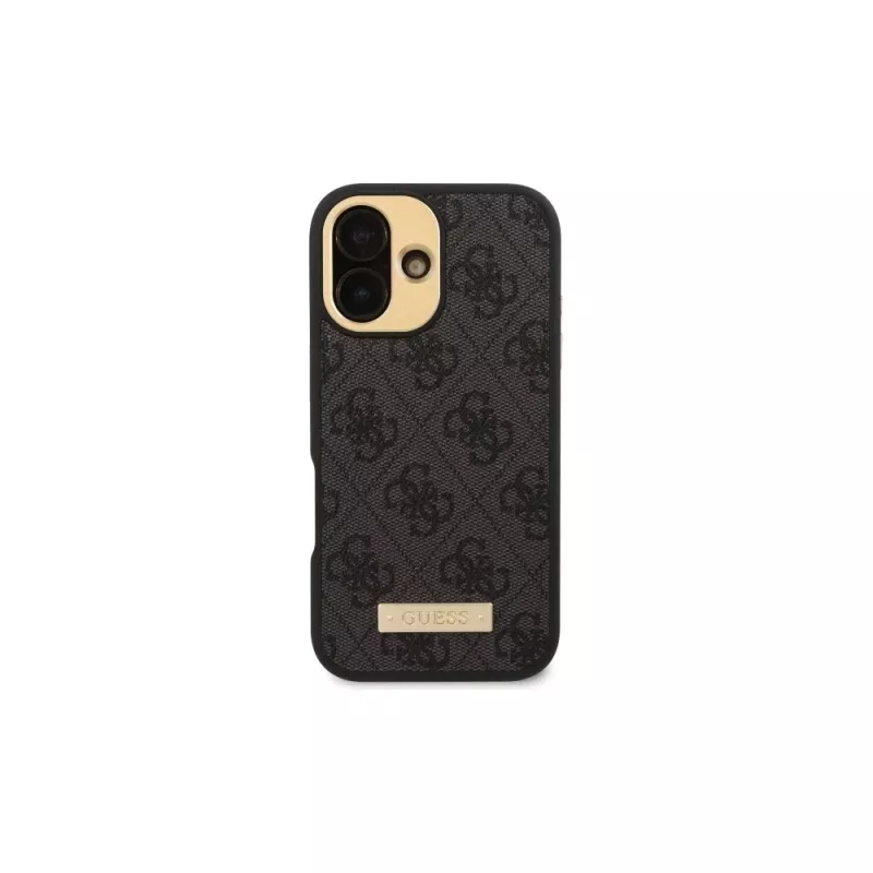 Guess GUHMP16SU4GPRK iPhone 16 6,1 capa rígida 4G Logo Plate MagSafe preto