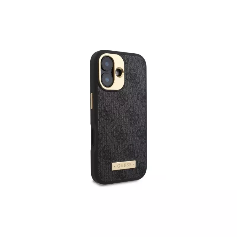 Guess GUHMP16SU4GPRK iPhone 16 6,1 capa rígida 4G Logo Plate MagSafe preto