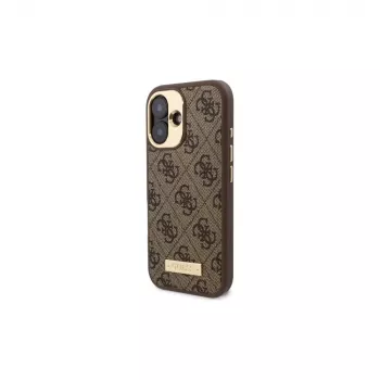 Guess GUHMP16SU4GPRW iPhone 16 6,1 polegadas castanho capa rígida 4G Logo Plate MagSafe