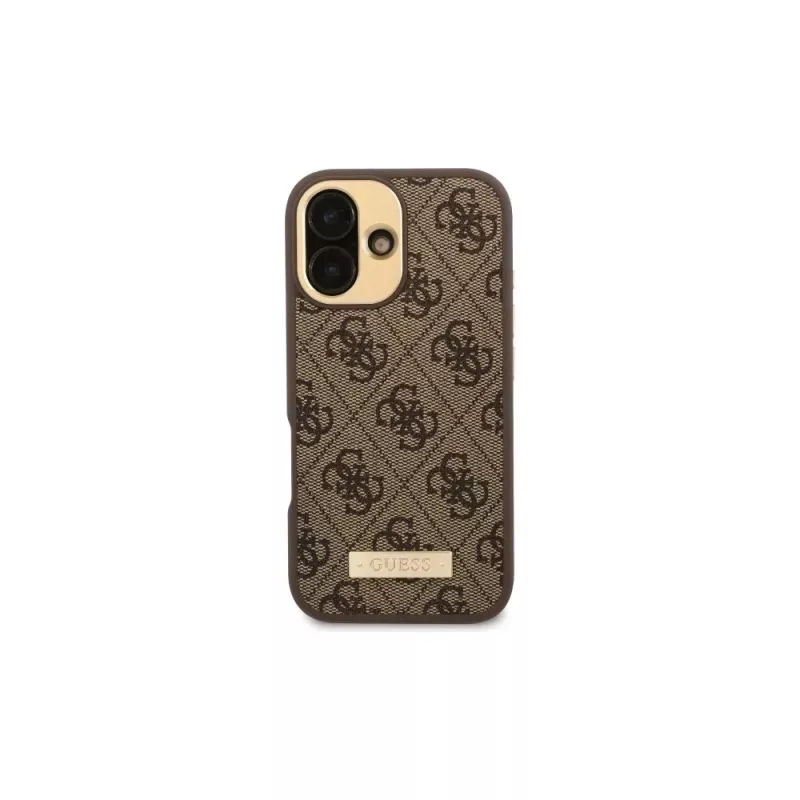 Guess GUHMP16SU4GPRW iPhone 16 6,1 polegadas castanho capa rígida 4G Logo Plate MagSafe