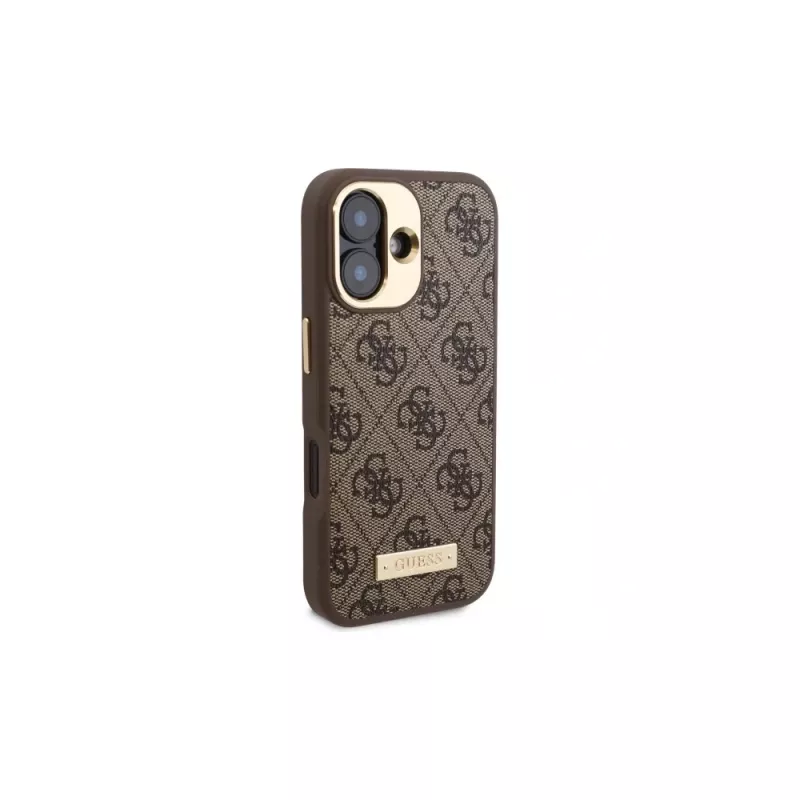 Guess GUHMP16SU4GPRW iPhone 16 6,1 polegadas castanho capa rígida 4G Logo Plate MagSafe