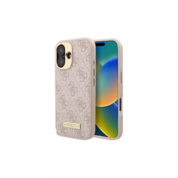 Guess GUHMP16SU4GPRP iPhone 16 6,1 polegadas rosa capa rígida com placa de logótipo 4G e MagSafe