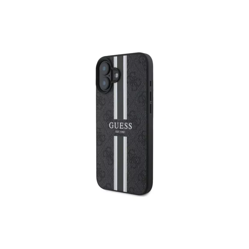 Guess GUHMP16SP4RPSK iPhone 16 6,1 polegadas capa rígida preto 4G Printed Stripes MagSafe