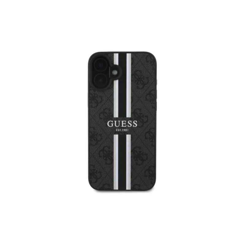 Guess GUHMP16SP4RPSK iPhone 16 6,1 polegadas capa rígida preto 4G Printed Stripes MagSafe