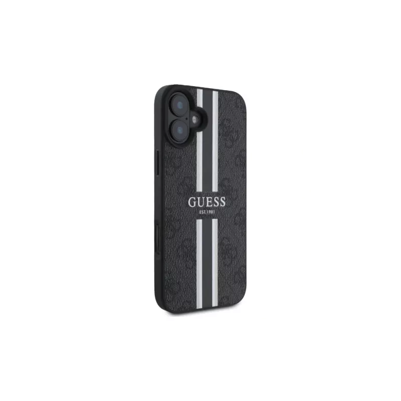 Guess GUHMP16SP4RPSK iPhone 16 6,1 polegadas capa rígida preto 4G Printed Stripes MagSafe