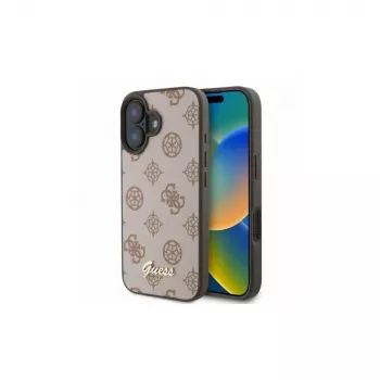 Guess Peony Script capa MagSafe para iPhone 16 (castanho)