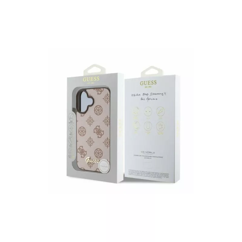 Guess Peony Script capa MagSafe para iPhone 16 (castanho)
