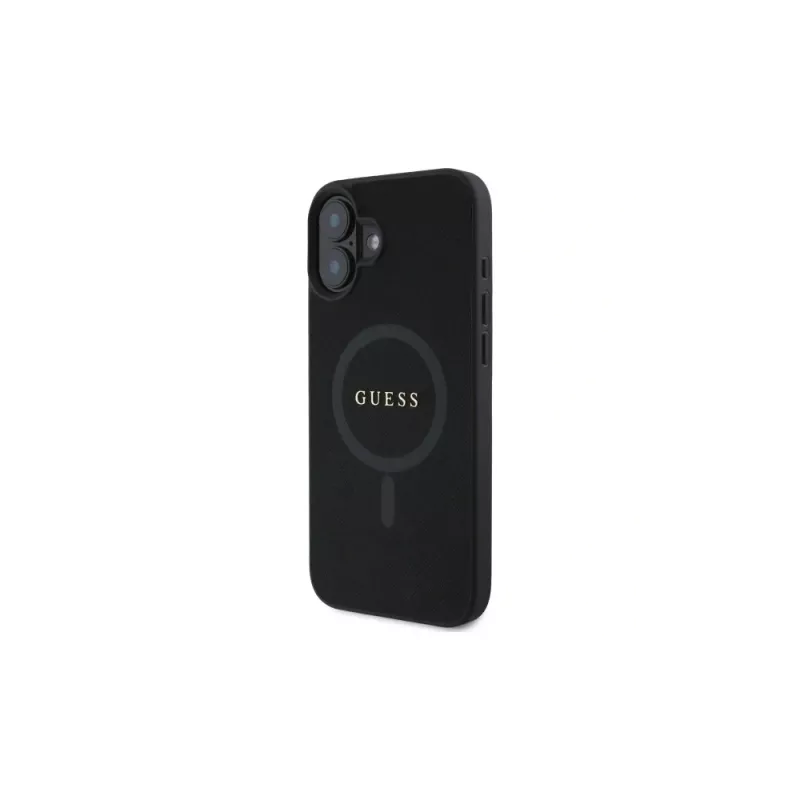 Guess GUHMP16SPSAHMCK capa rígida MagSafe Saffiano Classic Logo para iPhone 16 6,1 polegadas - preto