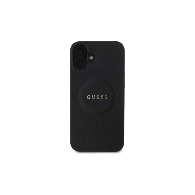 Guess GUHMP16SPSAHMCK capa rígida MagSafe Saffiano Classic Logo para iPhone 16 6,1 polegadas - preto