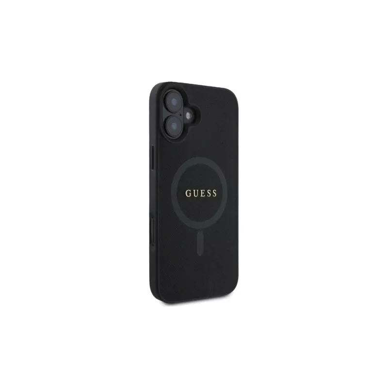 Guess GUHMP16SPSAHMCK capa rígida MagSafe Saffiano Classic Logo para iPhone 16 6,1 polegadas - preto