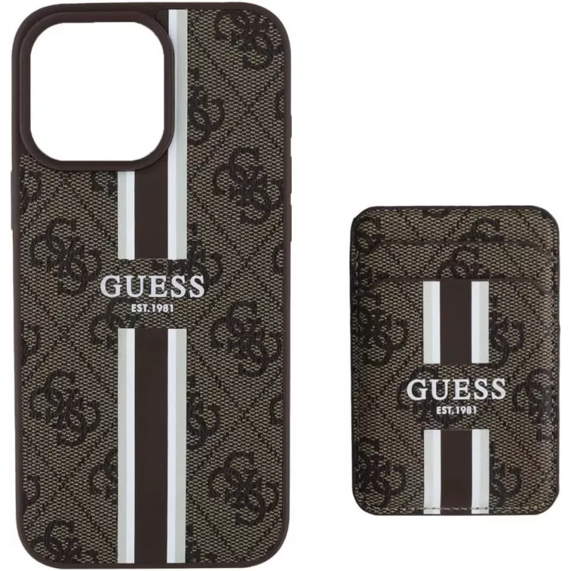 Guess 4G Stripes capa carteira com MagSafe para iPhone 16 Pro Max castanho