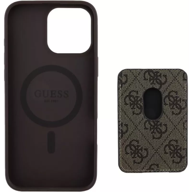 Guess 4G Stripes capa carteira com MagSafe para iPhone 16 Pro Max castanho