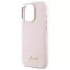 Guess GUHCP16LSMBSLP iPhone 16 Pro 6,3 polegadas rosa capa rígida silicone com logótipo metálico Script e moldura