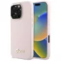 Guess GUHCP16LSMBSLP iPhone 16 Pro 6,3 polegadas rosa capa rígida silicone com logótipo metálico Script e moldura