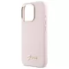 Guess GUHCP16XSMBSLP iPhone 16 Pro Max 6,9 polegadas rosa capa rígida silicone com logótipo metálico Script e moldura