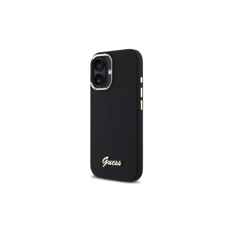 Guess GUHCP16MSMBSLK capa rígida silicone Script Metal Logo & Frame para Apple iPhone 16 Plus 6,7 polegadas - preto