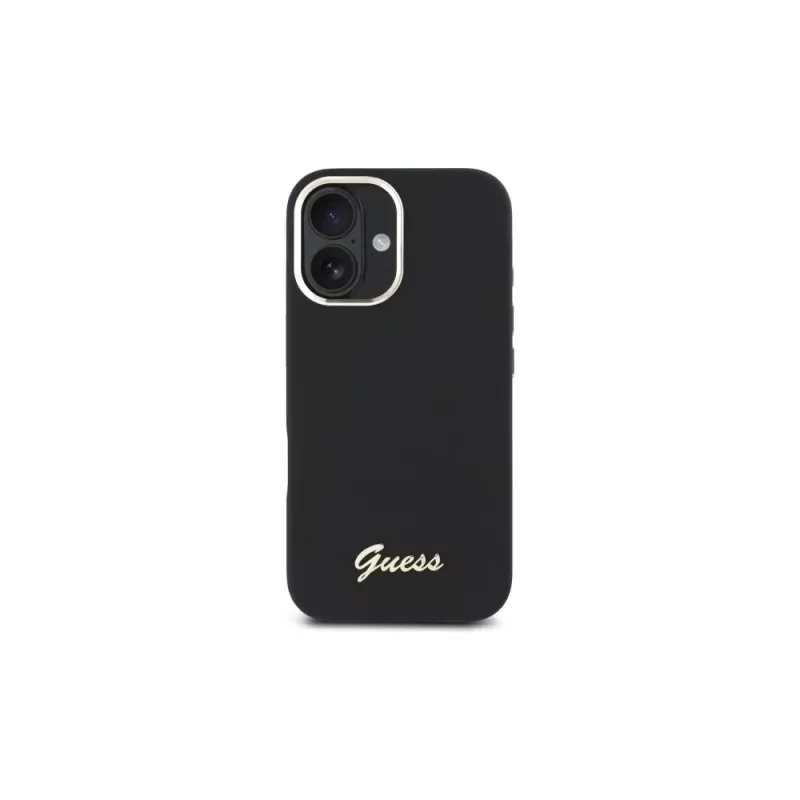 Guess GUHCP16MSMBSLK capa rígida silicone Script Metal Logo & Frame para Apple iPhone 16 Plus 6,7 polegadas - preto