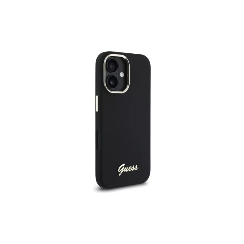 Guess GUHCP16MSMBSLK capa rígida silicone Script Metal Logo & Frame para Apple iPhone 16 Plus 6,7 polegadas - preto