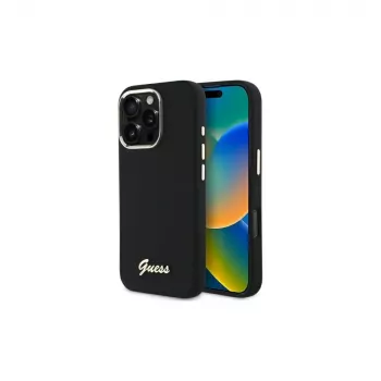 Guess GUHCP16XSMBSLK iPhone 16 Pro Max 6,9 preto capa rígida silicone Script Metal Logo & Frame