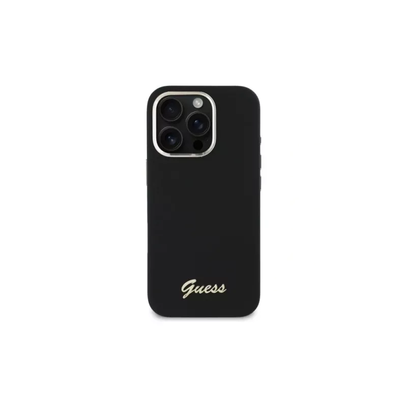 Guess GUHCP16XSMBSLK iPhone 16 Pro Max 6,9 preto capa rígida silicone Script Metal Logo & Frame