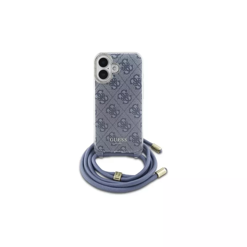 Guess GUHCP16SHC4SEB iPhone 16 6,1 polegadas azul capa rígida Crossbody Cord 4G Print