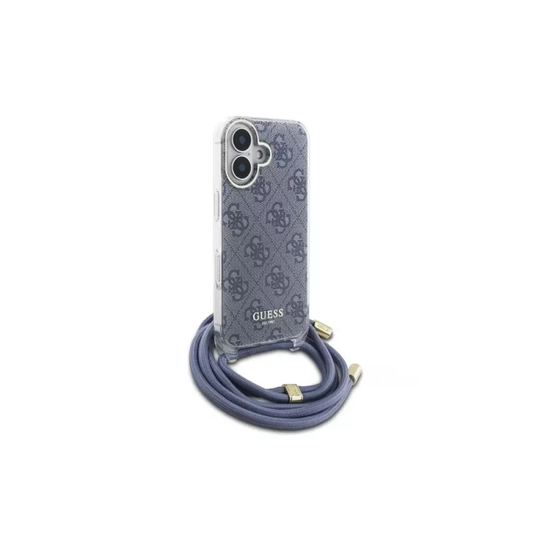 Guess GUHCP16SHC4SEB iPhone 16 6,1 polegadas azul capa rígida Crossbody Cord 4G Print