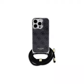 Guess GUHCP16LHC4SEK iPhone 16 Pro capa rígida Crossbody Cord 4G Print Preto