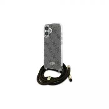 Guess GUHCP16SHC4SEW iPhone 16 6.1 capa rígida Crossbody Cord 4G Print Castanho