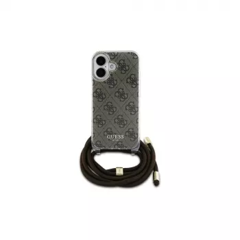 Guess GUHCP16SHC4SEW iPhone 16 6.1 capa rígida Crossbody Cord 4G Print Castanho