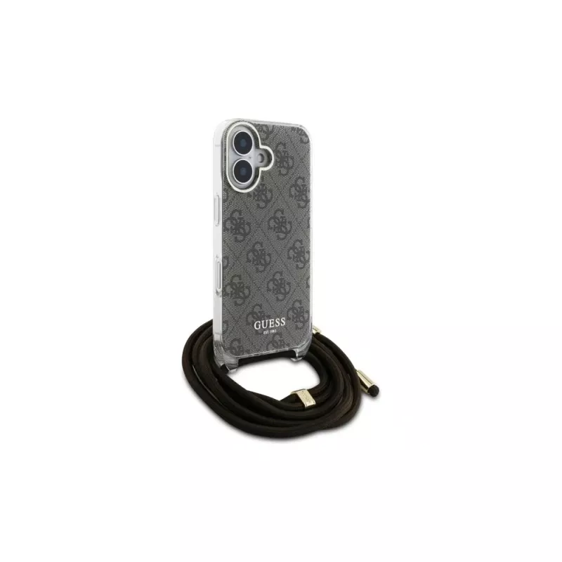 Guess GUHCP16SHC4SEW iPhone 16 6.1 capa rígida Crossbody Cord 4G Print Castanho