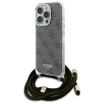 Guess GUHCP16LHC4SEW iPhone 16 Pro capa rígida Crossbody Cord 4G Print Castanho