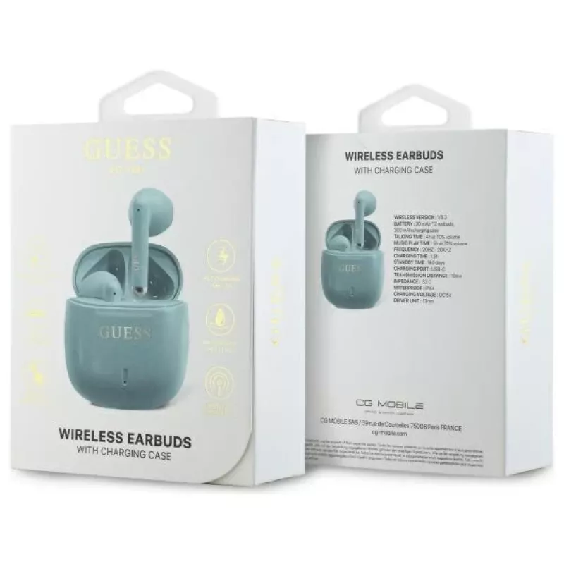 Guess Printed Classic Logo auriculares Bluetooth TWS com estojo de carregamento (Turquesa)