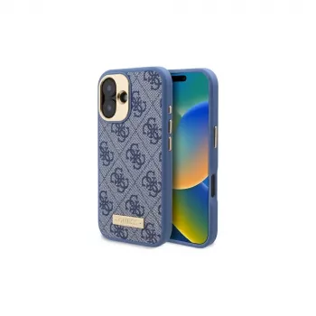 Guess GUHMP16SU4GPRB iPhone 16 6.1 capa rígida Azul 4G Logo Plate MagSafe