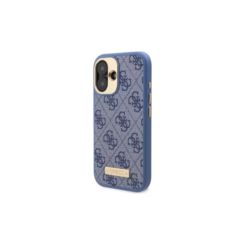 Guess GUHMP16SU4GPRB iPhone 16 6.1 capa rígida Azul 4G Logo Plate MagSafe